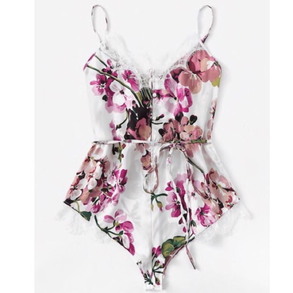 Lace Trim Floral Teddy Romper